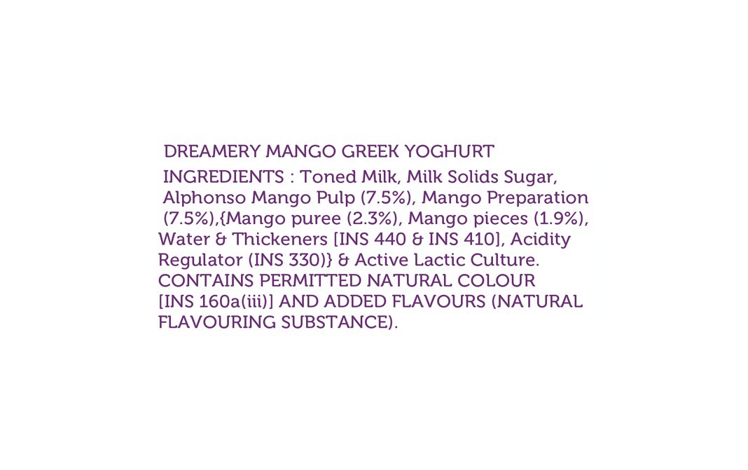 Dreamery Greek Yoghurt Made with Real Mangoes   Cup  90 grams